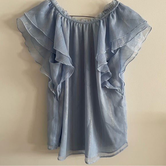 Loft shimmery butterfly cap sleeve flowy blouse - Picture 3 of 8